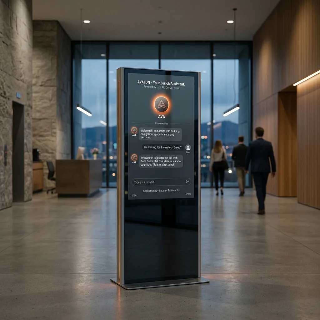 Ein Tablet zeigt einen technischen Chatbot, der Baupläne analysiert